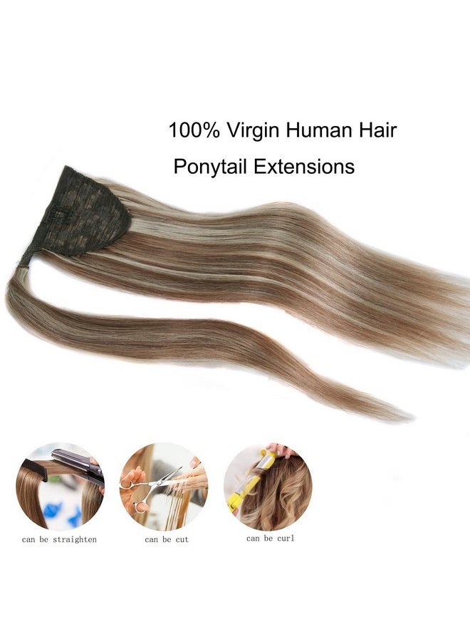 Ugrace Hair - وصلات شعر ذيل الحصان الأشقر من Grace Hair، وصلات شعر بشري للنساء، وصلات شعر ذيل الحصان، ملفوفة حول ذيل الحصان الطويل، شعر مستقيم من قطعة واحدة (تسليط الضوء على 14 بوصة P10/613) - Image 1