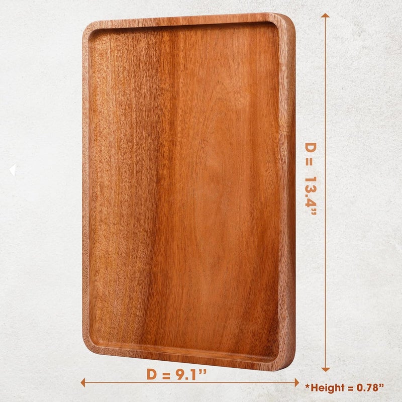 VieWood Serving platters and Trays Safe Party Plates with Grooved Handle  Lips Avoid Spilling Home Decor Wooden Plates for Fruits Food Coffee Tea Khaya 134 in - Image 2