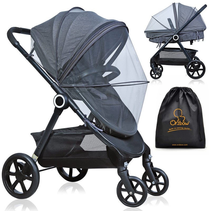 Orzbow Universal Baby Mosquito Net for Pushchair,Breathable Pram Fly Insect Bug Net with Two-way Zippers,Foldable & Stable Protection Cover for Car Seat,Buggy,Carrycot & Crib (Dark Grey) - Image 1