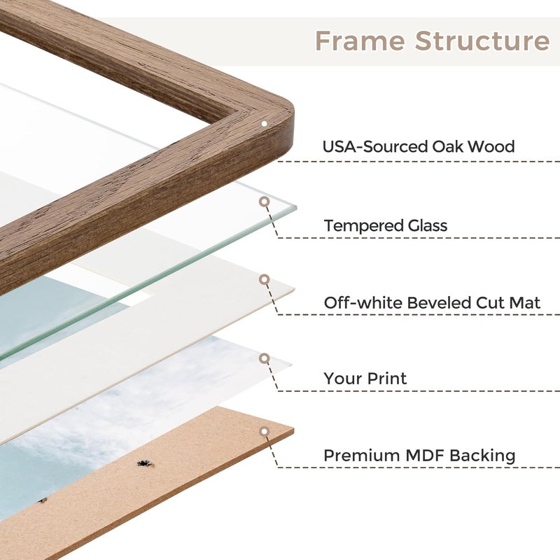 FLYJOE A3 Picture Frame | Solid Oak Wood Picture Frame | Poster Frame With Mat For A4 | Tempered Glass And Hanging Hardware Included | A3 Photo Frame (Walnut, 1 Pack) - Image 4