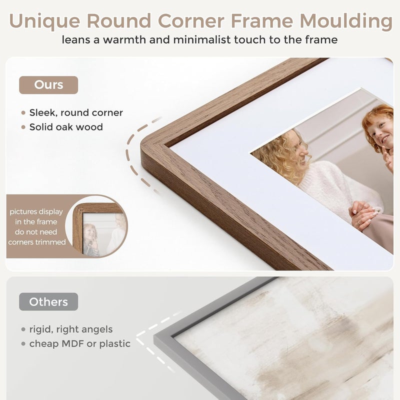 FLYJOE A3 Picture Frame | Solid Oak Wood Picture Frame | Poster Frame With Mat For A4 | Tempered Glass And Hanging Hardware Included | A3 Photo Frame (Walnut, 1 Pack) - Image 2