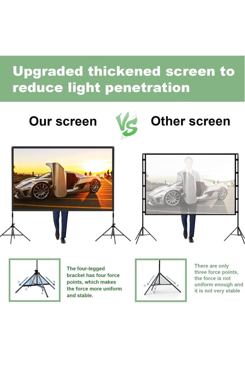 Flash Hawk Projector Screen with Stand -100 inch 16:9 4K HD Portable Outdoor Indoor Projector Screen Rear Front Projection Screen Lightweight Movie Screen with Four-Legged Frame Carry Bag for Home Theater  - Image 3