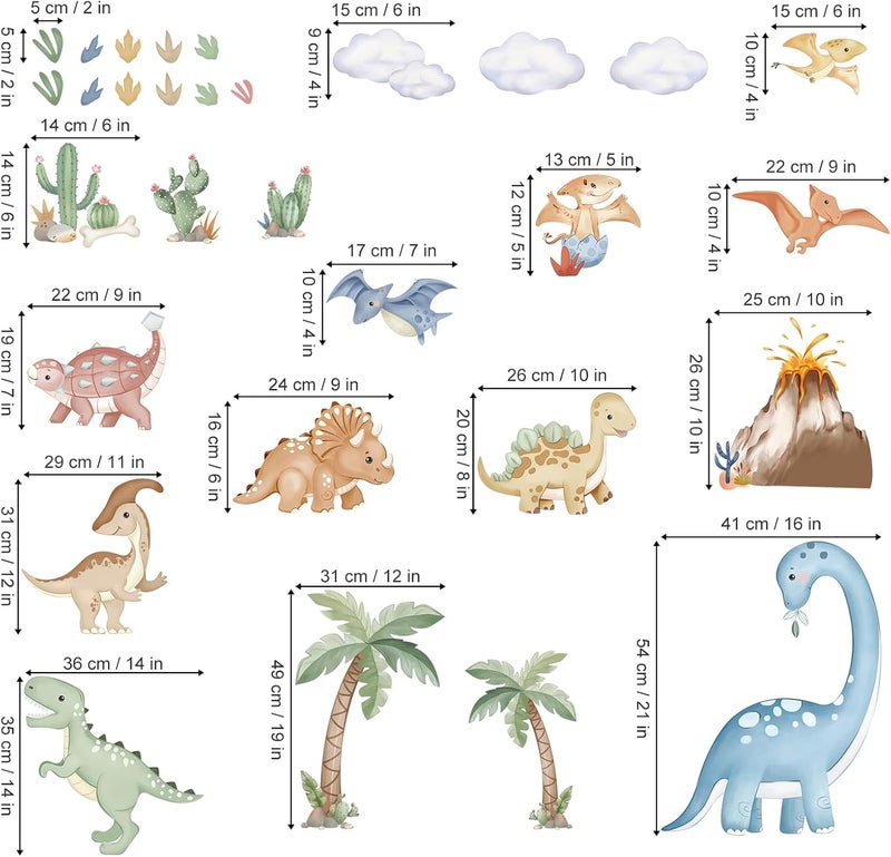 wondever Large Boho Dinosaur Wall Stickers Watercolor Dino Tropical Plants Volcano Peel and Stick Wall Art Decals for Baby Nursery Kids Bedroom Playroom - Image 4