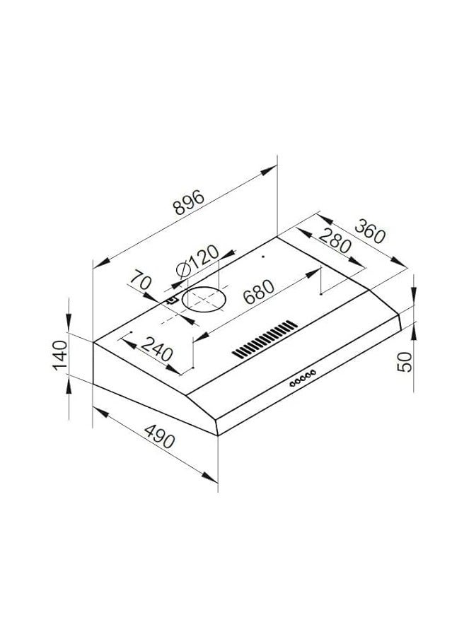 تيربو شفاط تربو تركي مسطح مدمج - بحد اقصى 90 سم - شفاط تربو ستانلس ستيل ST 90 سم - Image 2