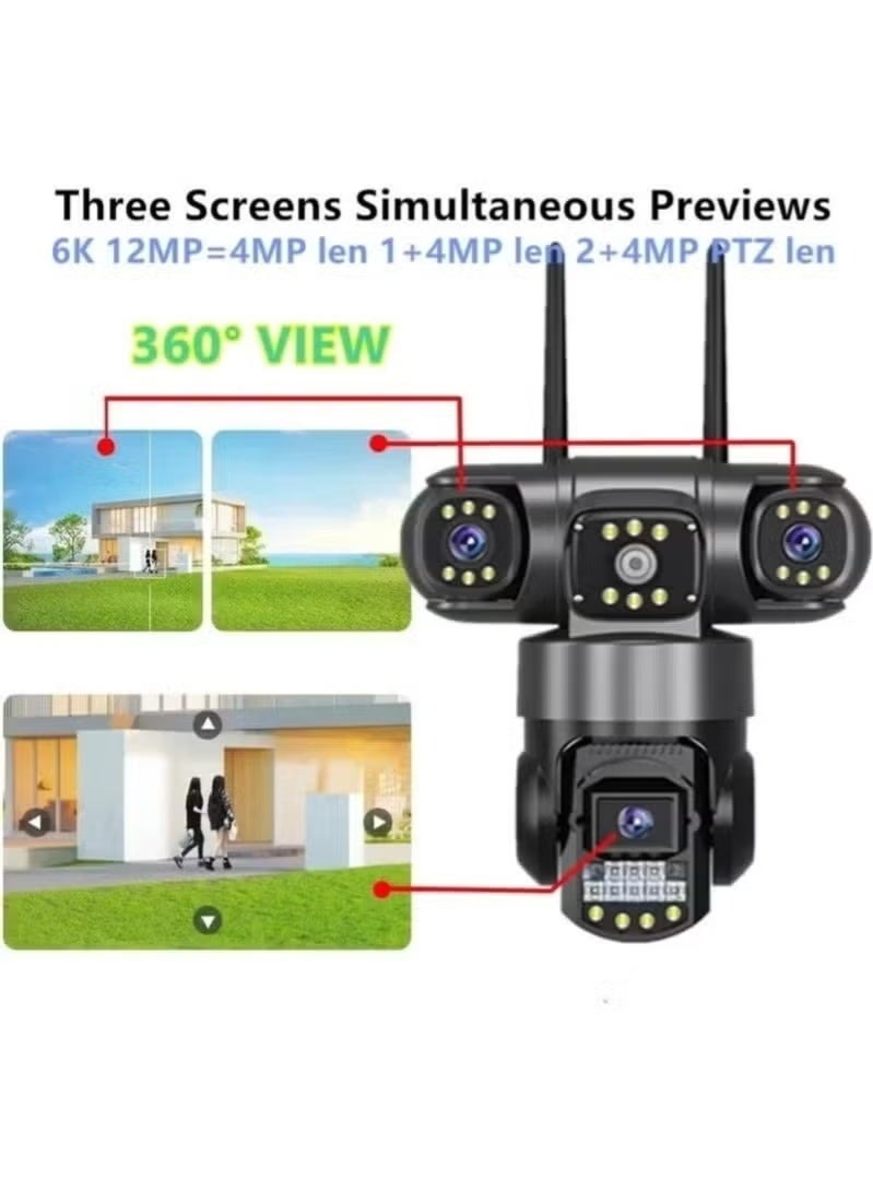 JAJEEK Solar-Powered Surveillance Camera with Triple Lens | 3-View Display & 4G Remote Monitoring | 6MP HD Night Vision with Infrared, Full Color & Smart Modes | Wireless Outdoor Security Camera with Long Battery Life for Home & Property Protection - Image 2