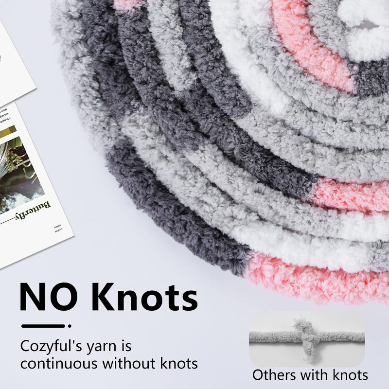 Cozyful Chunky Yarn for Hand Knitting - #10 Chunky Chenille Blanket Yarn, Jumbo Big Thick Chunky Yarns for Crocheting, Tie Dye Bulky Knit Yarns, 8 Skein (25 yds 8 oz Each Skein), Pink & Grey & White - Image 4
