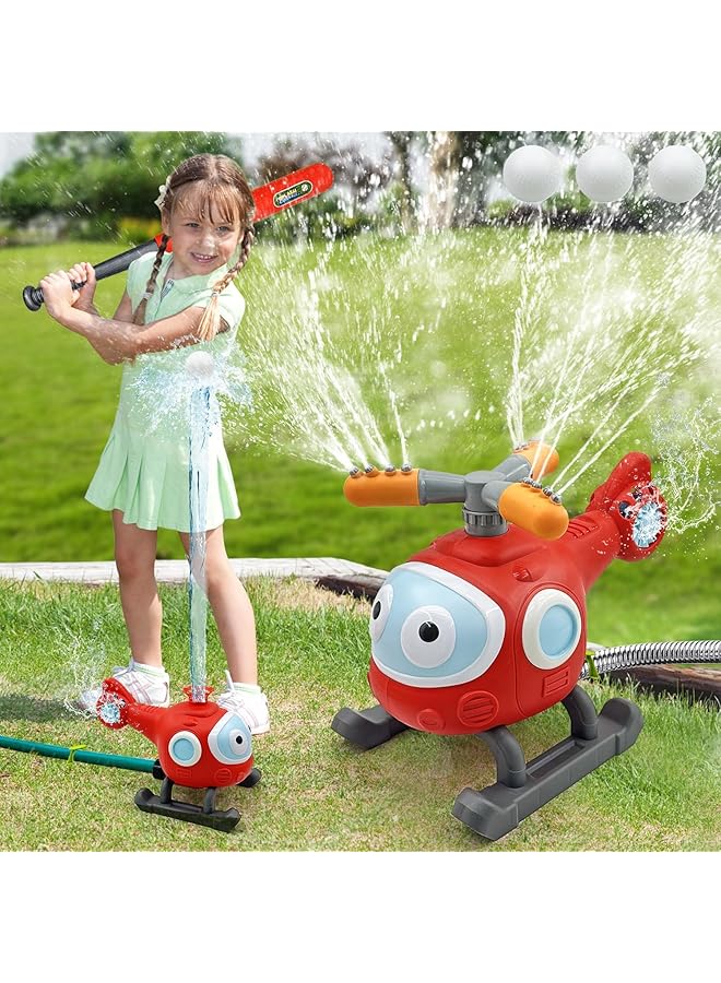 Excefore Outdoor Water Spray Sprinklers 2 In 1 T Ball Set For Kids And Toddlers Backyard Spinning Airplane Sprinkler Toy Tee Ball Game Sprays Up To 8Ft High Attaches To Garden Hose - Image 1