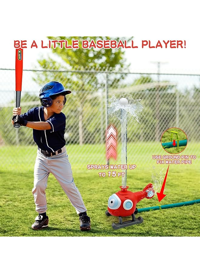 Excefore Outdoor Water Spray Sprinklers 2 In 1 T Ball Set For Kids And Toddlers Backyard Spinning Airplane Sprinkler Toy Tee Ball Game Sprays Up To 8Ft High Attaches To Garden Hose - Image 4