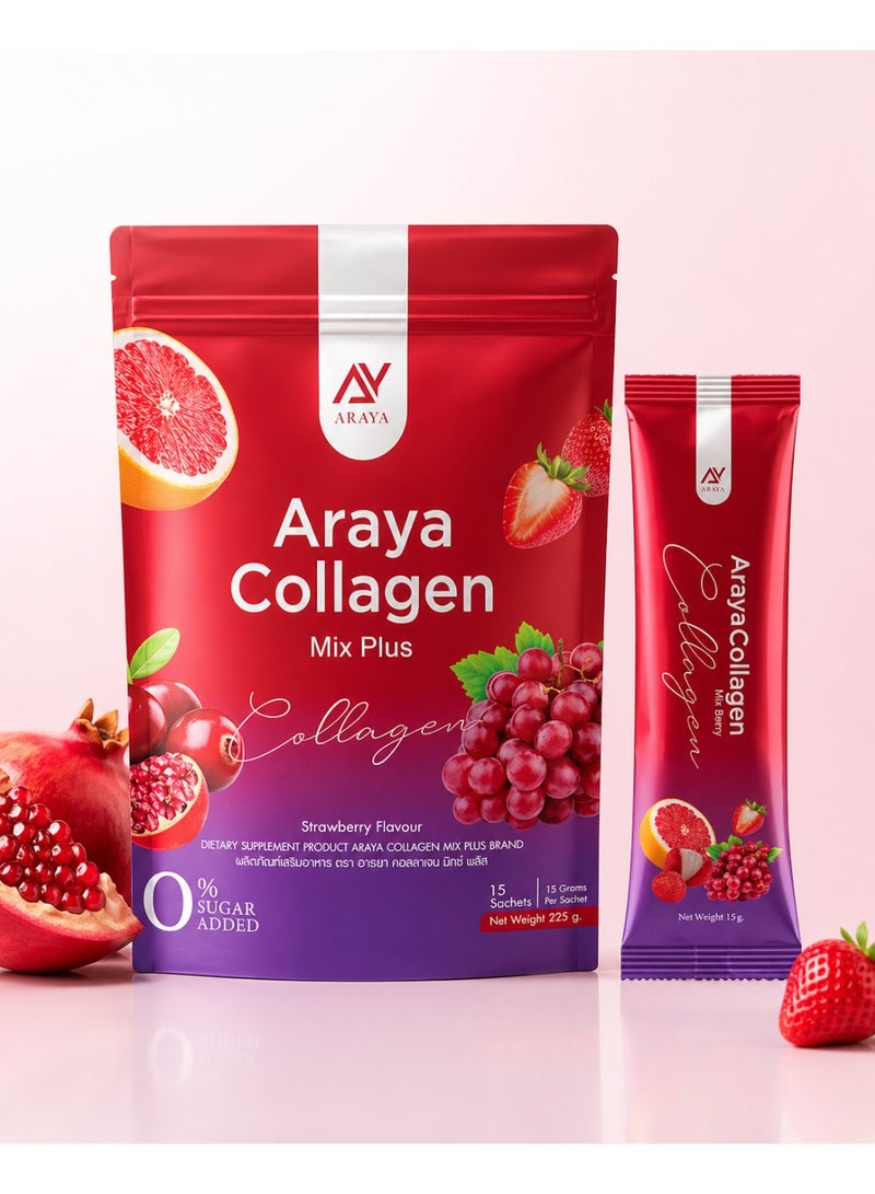 Aryaa Araya Collagen Mix Plus Zero Sugar Beauty Drink Strawberry Flavour Collagen Powder 15 Sachets Daily Skin Hydration Supplement Pack - Image 4