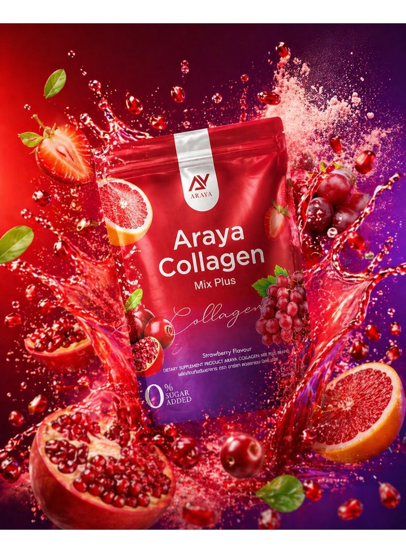 Aryaa Araya Collagen Mix Plus Zero Sugar Beauty Drink Strawberry Flavour Collagen Powder 15 Sachets Daily Skin Hydration Supplement Pack - Image 2