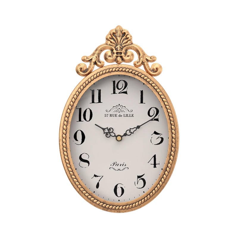 Abdurey Small French Retro Decorative Wall Clock Antique Gold Vintage Oval StyleSilent Battery Operated Boho Decor Wall Clocks for FarmhouseKitchenBedroomBathroom104 H x 67 W