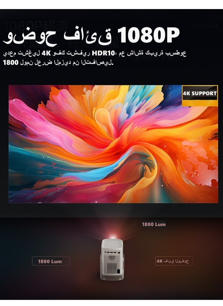 ET-LIFE Portable Mini Projector 4K - AI Auto Focus , Smart Andriod 11 Projector With WiFi 6 Bluetooth 210° Angle Adjustment For Outdoor/Home Cinema  - Image 4