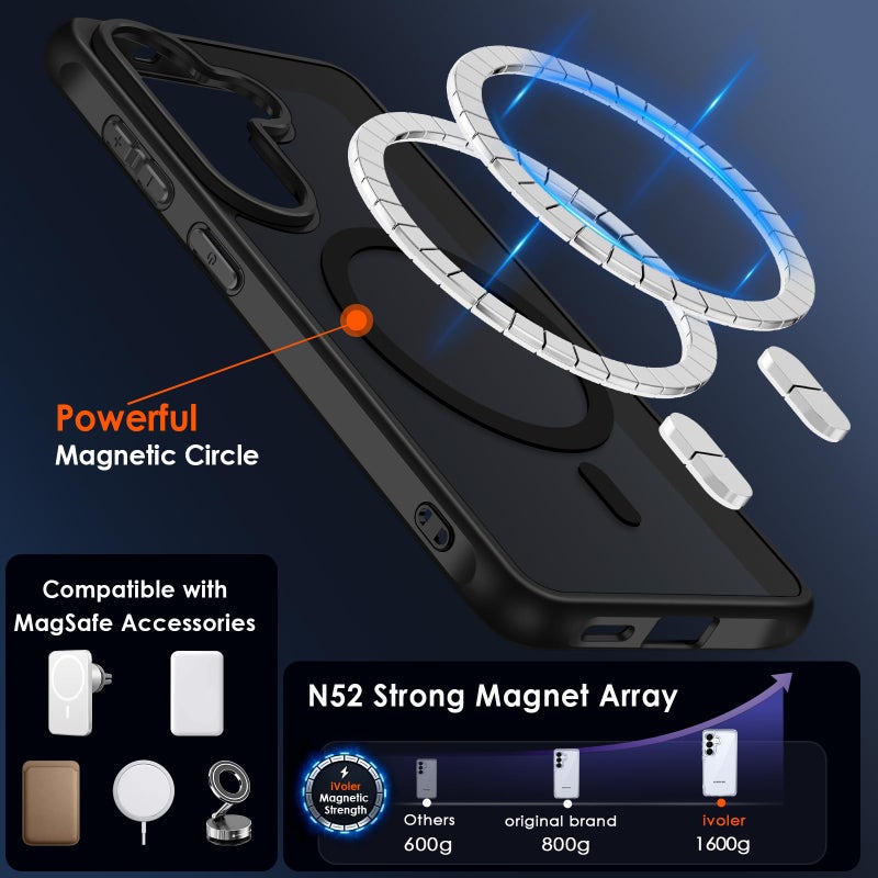 ivoler 3-in-1 Magnetic Case for Samsung Galaxy S26 Plus 5G 6.7'' with 2 Pack Screen Protector, [MagSafe Compatible] [Military Grade Drop Protection] Slim Translucent Shockproof Phone Cover- Black - Image 5