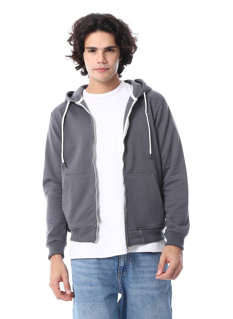 Andora Zipper Closure Hooded Fleeced Sweatshirt_Grey - Image 1