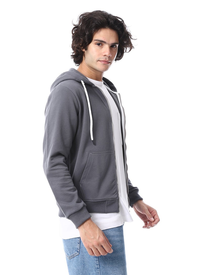 Andora Zipper Closure Hooded Fleeced Sweatshirt_Grey - Image 2