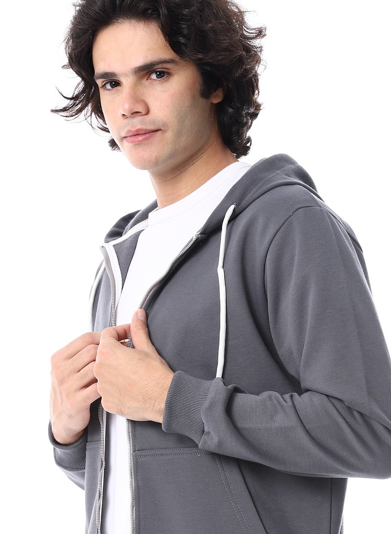 Andora Zipper Closure Hooded Fleeced Sweatshirt_Grey - Image 4