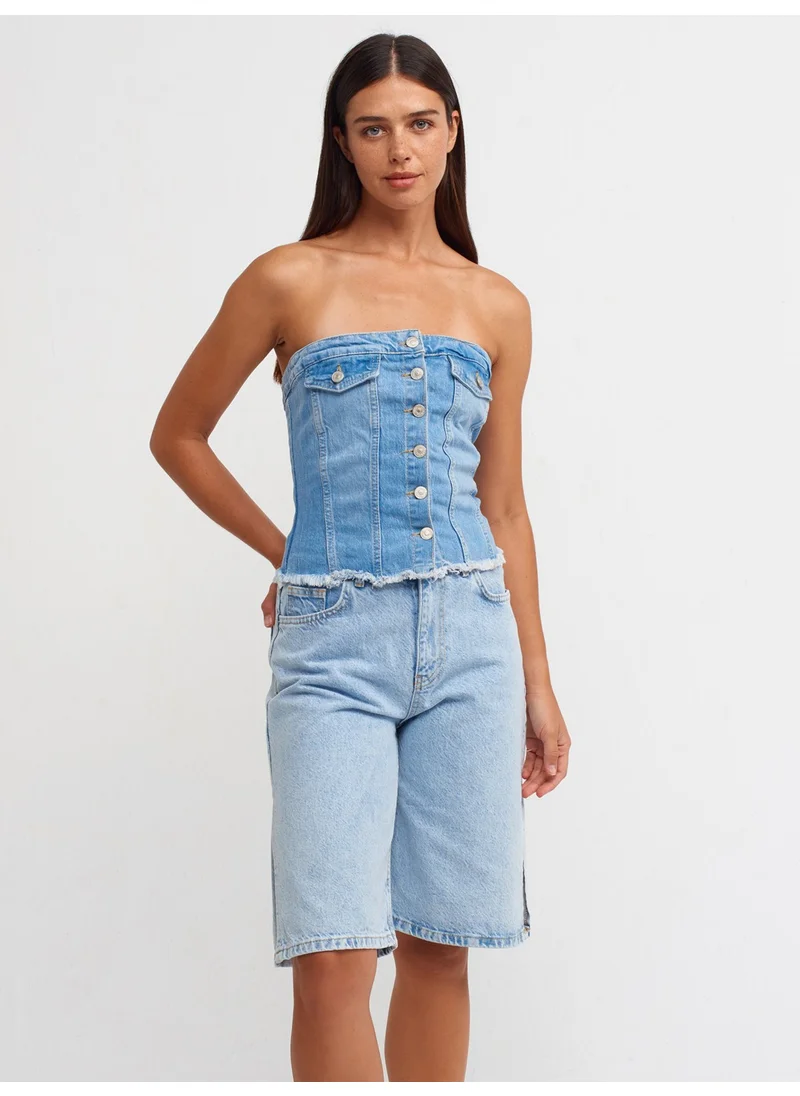 Dilvin 70888 Side Slit Jean Bermuda-Blue