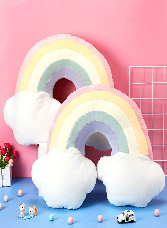 Queekay وسادة على شكل قوس قزح 21 بوصة من كويكاي 2 قطعة وسادة سحاب منزلية زخرفية وسادة محشوة لطيفة للأطفال ناعمة للجلوس هدايا للأصدقاء للبنات والأولاد زينة غرفة النوم (وردي) - Image 2