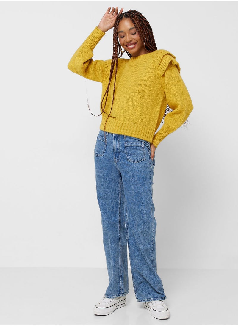 ONLY - Ruffle Sleeve Knitted Sweater - Image 1