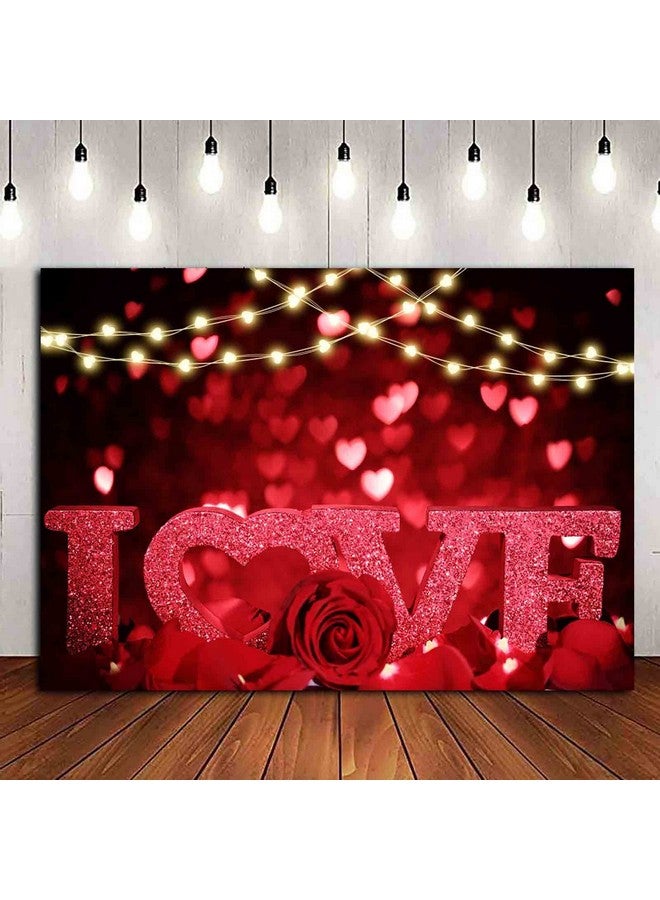 HQM Rose Bokeh Glitter Red Love Heart Theme Photo Backgrounds 7X5Ft Fabric Wedding Bride Shower Mother'S Day Valentine'S Day Anniversary Party Photography Backdrops Couple Studio Shoot Booth Props - Image 1