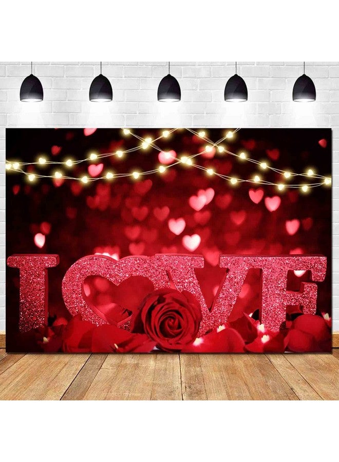 HQM Rose Bokeh Glitter Red Love Heart Theme Photo Backgrounds 7X5Ft Fabric Wedding Bride Shower Mother'S Day Valentine'S Day Anniversary Party Photography Backdrops Couple Studio Shoot Booth Props - Image 3
