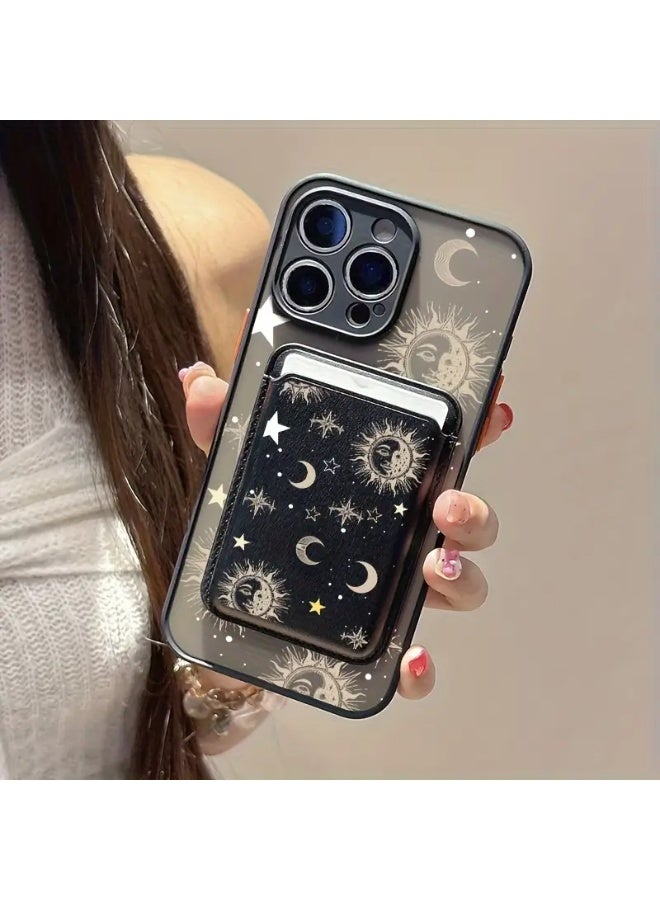 تيمو مجموعة غطاء هاتف مغناطيسي بنقشة الشمس والقمر وحافظة بطاقات غطاء كامل مقاوم للصدمات حافظة جلدية فاخرة | تتسع لـ 1-3 بطاقات حافظة عالية الجودة, تصميم مطبوع بالأشعة فوق البنفسجية متوافق مع ايفون 15 بروماكس - Image 1