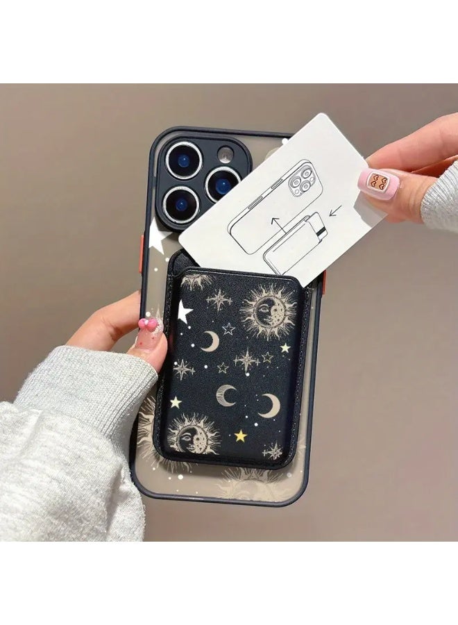 تيمو مجموعة غطاء هاتف مغناطيسي بنقشة الشمس والقمر وحافظة بطاقات غطاء كامل مقاوم للصدمات حافظة جلدية فاخرة | تتسع لـ 1-3 بطاقات حافظة عالية الجودة, تصميم مطبوع بالأشعة فوق البنفسجية متوافق مع ايفون 15 بروماكس - Image 2