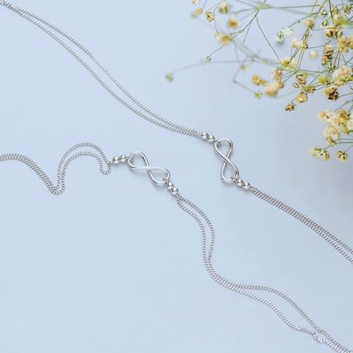 ZAVYA 925 Sterling Silver Designer Layered Infinity Rhodium Plated Adjustable Chain Anklet (Pair) | Gift for Women & Girls | 1 Year Plating Warranty - Image 3