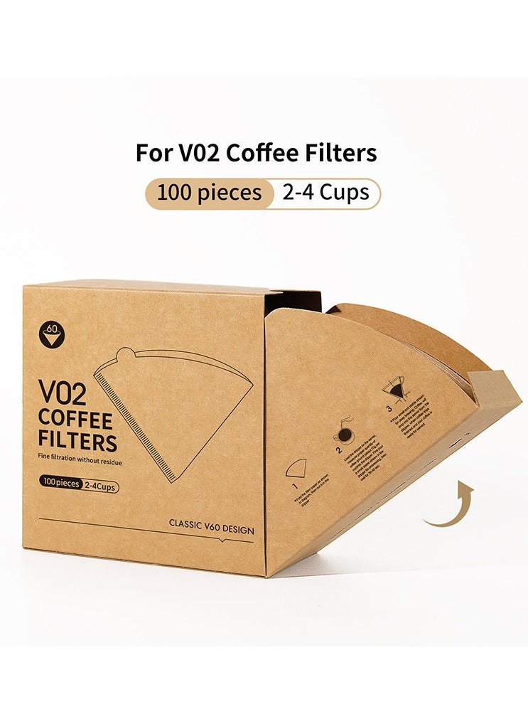 VIUAUAX - 100 Piece Coffee Paper Filter V60 Size 02 Beige,American Coffee Drip Filter Paper - Image 1
