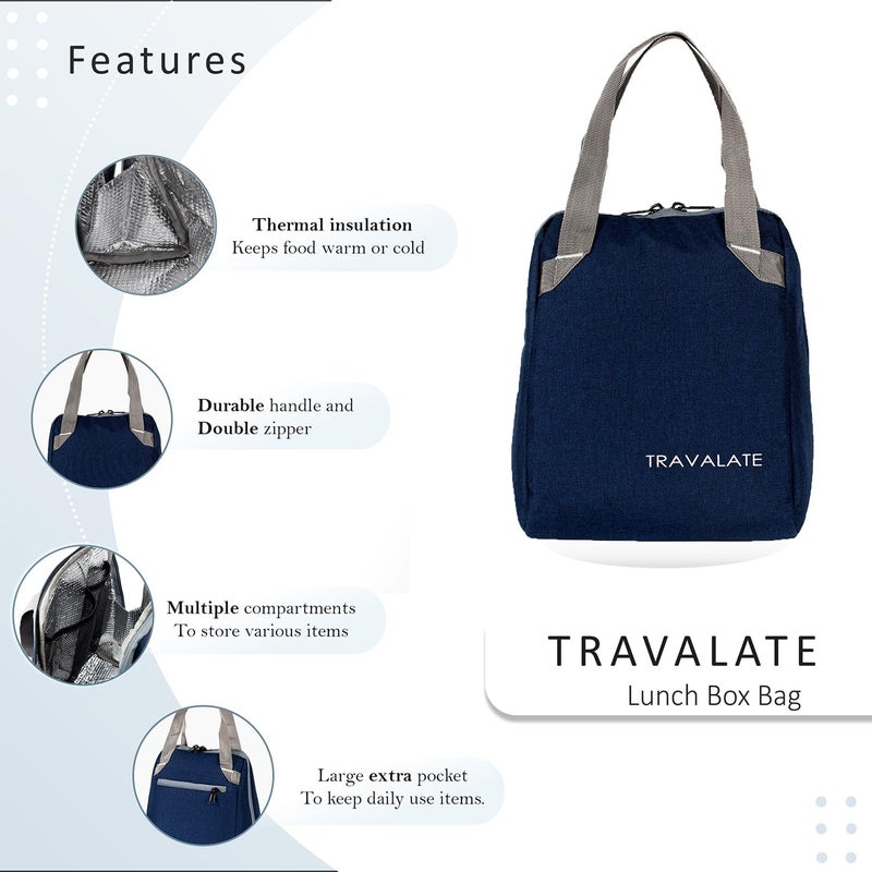TRAVALATE Insulated Lunch Bag for Men Women - Leakproof Lunch Box for Kids Office Work School Picnic - Reusable Soft Cooler Tote Bag Lunch Bag (Navy Blue) - Image 2