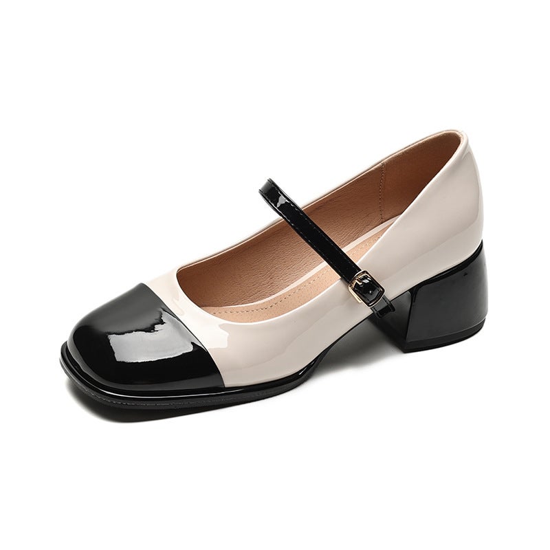 Chic Mary Jane Pumps Summer French Style Mid-Heel Large Size Black 