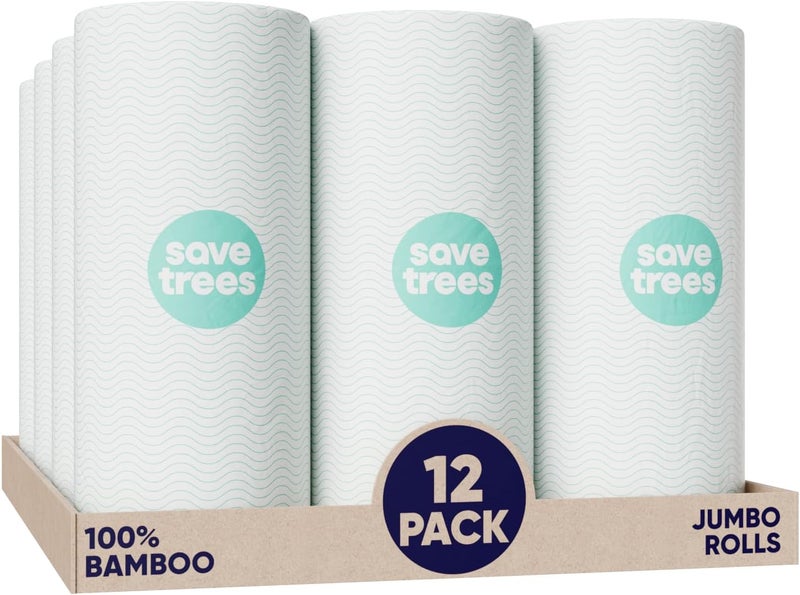SAVE TREES Bamboo Paper Towels 12pk - 1800 Sheets Paper Towel Rolls Ultra Absorbent & Durable EcoTowels - FSC-Certified, Vegan Bamboo Kitchen Rolls - Image 1