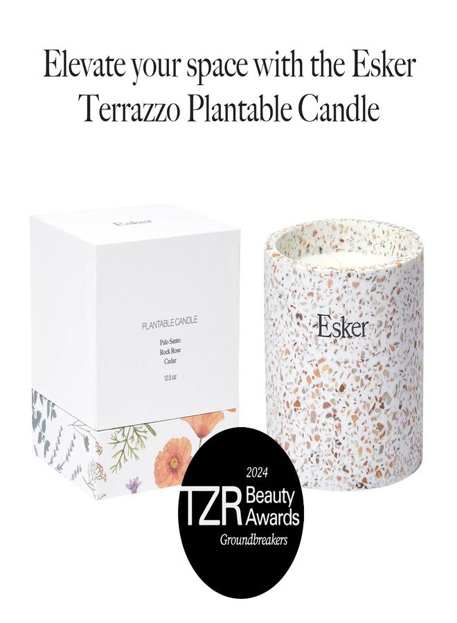 Esker Terrazzo Plantable Candle – Hand-Poured Soy Wax with Essential Oils, Eco-Friendly Reusable Planter, Includes Wildflower Seed Paper for Sustainable Gifting - Image 2
