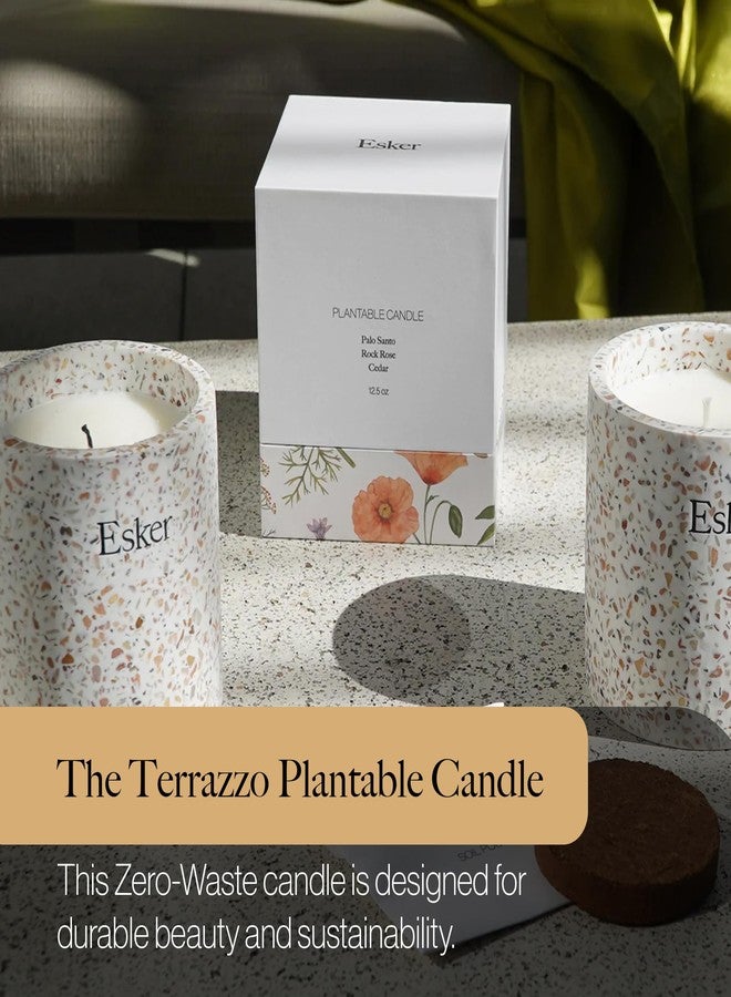 Esker Terrazzo Plantable Candle – Hand-Poured Soy Wax with Essential Oils, Eco-Friendly Reusable Planter, Includes Wildflower Seed Paper for Sustainable Gifting - Image 4