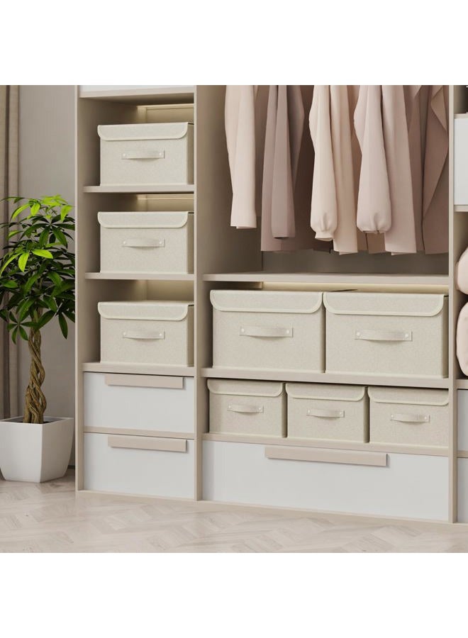 ENUMAIL Storage Boxes, Collapsible Storage Bins with Lids, Cotton and linen cloth Storage Baskets Washable with Handle, for Books, Closet, Bedroom, Home, 13x9.1x7.9in, Grey and Beige - Image 2
