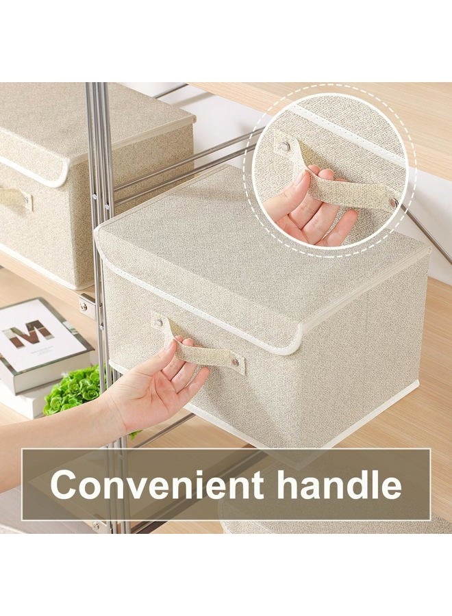 ENUMAIL Storage Boxes, Collapsible Storage Bins with Lids, Cotton and linen cloth Storage Baskets Washable with Handle, for Books, Closet, Bedroom, Home, 13x9.1x7.9in, Grey and Beige - Image 5