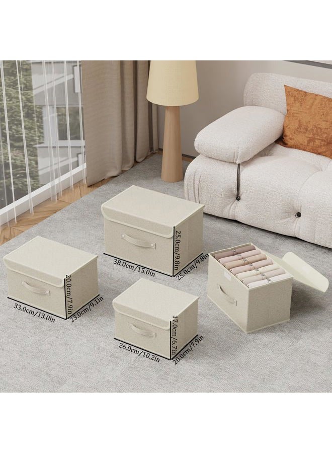 ENUMAIL Storage Boxes, Collapsible Storage Bins with Lids, Cotton and linen cloth Storage Baskets Washable with Handle, for Books, Closet, Bedroom, Home, 13x9.1x7.9in, Grey and Beige - Image 4