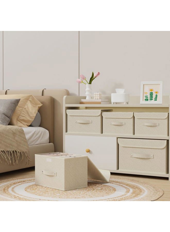 ENUMAIL Storage Boxes, Collapsible Storage Bins with Lids, Cotton and linen cloth Storage Baskets Washable with Handle, for Books, Closet, Bedroom, Home, 13x9.1x7.9in, Grey and Beige - Image 3