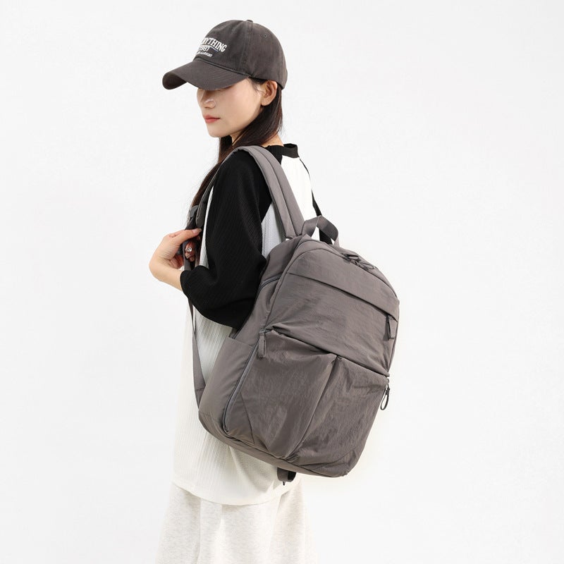 Solid Color Commuter Backpack for Men and Women, Waterproof Nylon, 14-inch Laptop - Image 2