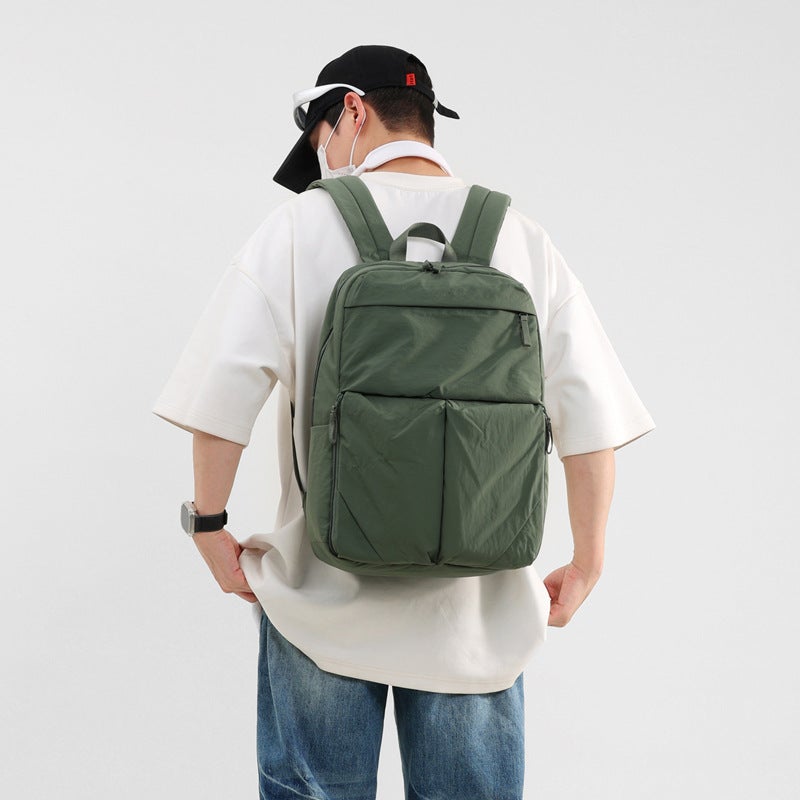 Solid Color Commuter Backpack for Men and Women, Waterproof Nylon, 14-inch Laptop - Image 3