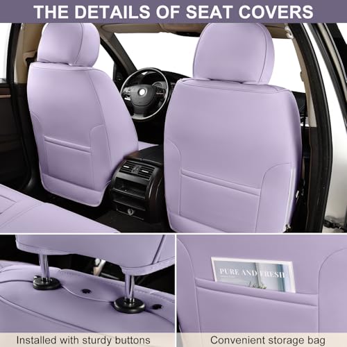 TIEHESYT Leather Car Seat Covers Full Set with Lumbar Support, Waterproof Car Seat Cover, Universal Seat Covers for Cars, Trucks, SUVs, Sedans, Airbag Compatible, Front Pair and Rear, Purple - Image 3