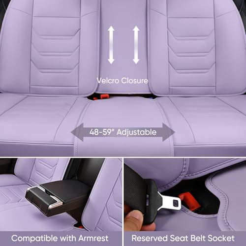 TIEHESYT Leather Car Seat Covers Full Set with Lumbar Support, Waterproof Car Seat Cover, Universal Seat Covers for Cars, Trucks, SUVs, Sedans, Airbag Compatible, Front Pair and Rear, Purple - Image 4