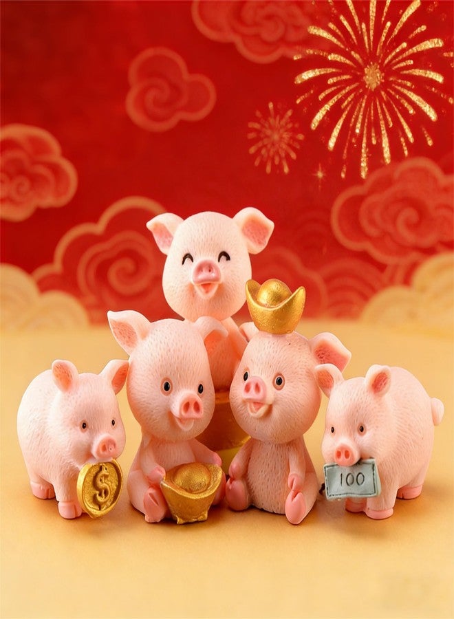 HYSTYLE 9 Pcs Miniature Fortune Pig & Lucky Cat Figurines Resin Good Luck Animal Collectible Figurines Cake Topper Home Decor Fortune Cats Statue Ornaments - Image 5