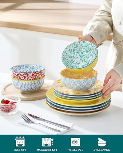 vancasso SELENE Plates and Bowls Set for 4, 12 Pieces Dinnerware Sets, Mircowave and Dishwasher Safe Dishes Set, Porcelain Pastel Dinnerware - Image 4
