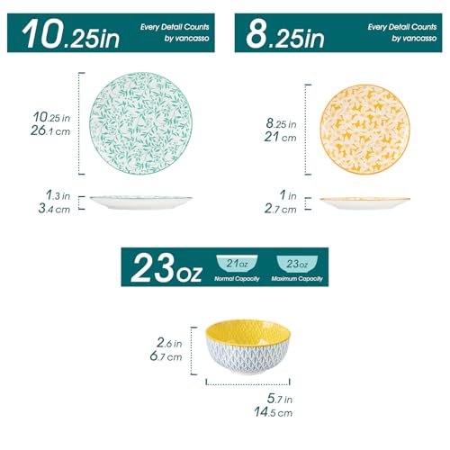 vancasso SELENE Plates and Bowls Set for 4, 12 Pieces Dinnerware Sets, Mircowave and Dishwasher Safe Dishes Set, Porcelain Pastel Dinnerware - Image 2