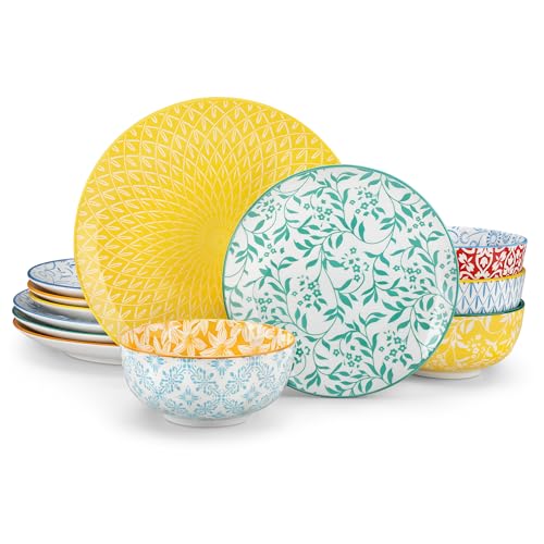 vancasso SELENE Plates and Bowls Set for 4, 12 Pieces Dinnerware Sets, Mircowave and Dishwasher Safe Dishes Set, Porcelain Pastel Dinnerware - Image 1