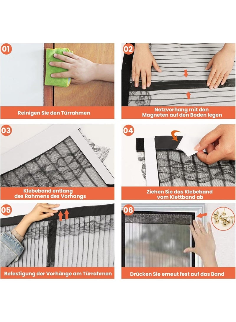 Magnetic Fly Screen Door, 90 x 220 cm, Insect Protection Curtain for Balcony, No Drilling, Mosquito Net for Living Room, Patio, Black - Image 3