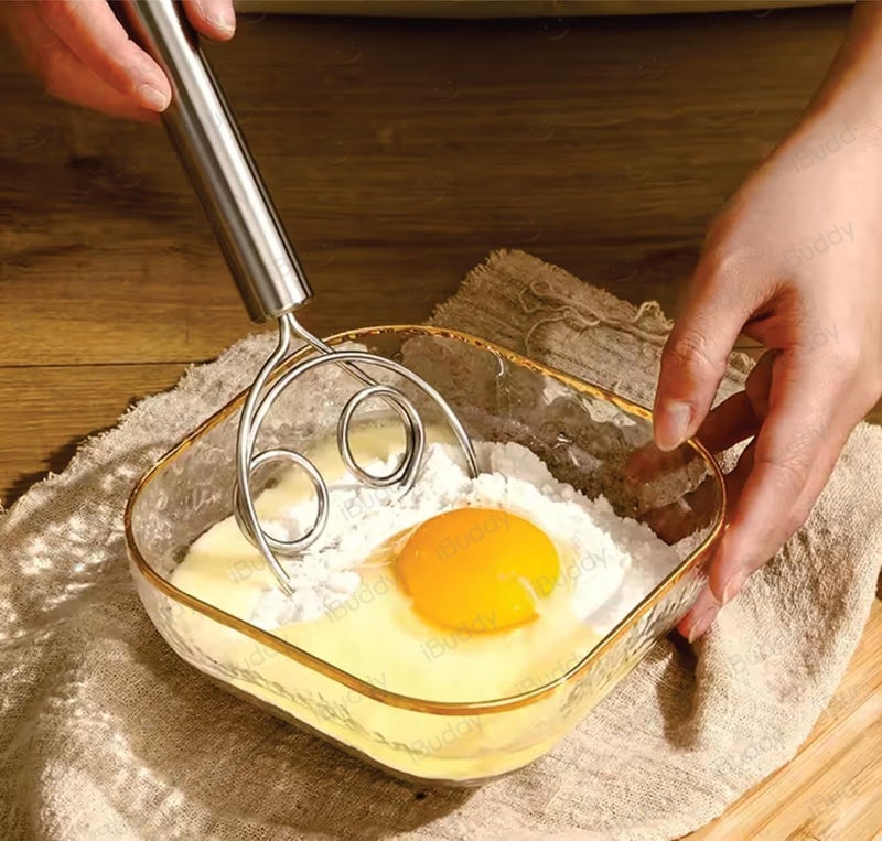 MIGORA MIGORA Kitchen Stainless Steel Dough Flour Whisk Stainless Steel Dough Whisk Food Grade Dutch Style Bread Dough Hand Mixer Blender Whisk for Cooking Blending Steel Handle Kitchen Baking Tools  - Image 2