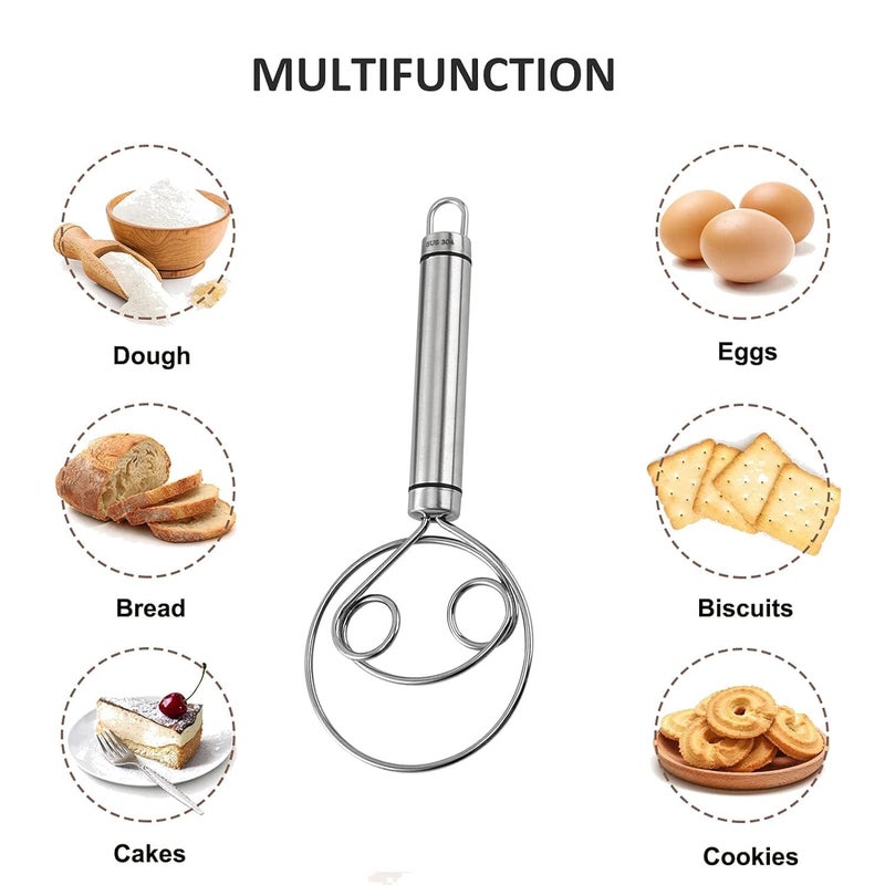 MIGORA MIGORA Kitchen Stainless Steel Dough Flour Whisk Stainless Steel Dough Whisk Food Grade Dutch Style Bread Dough Hand Mixer Blender Whisk for Cooking Blending Steel Handle Kitchen Baking Tools  - Image 5