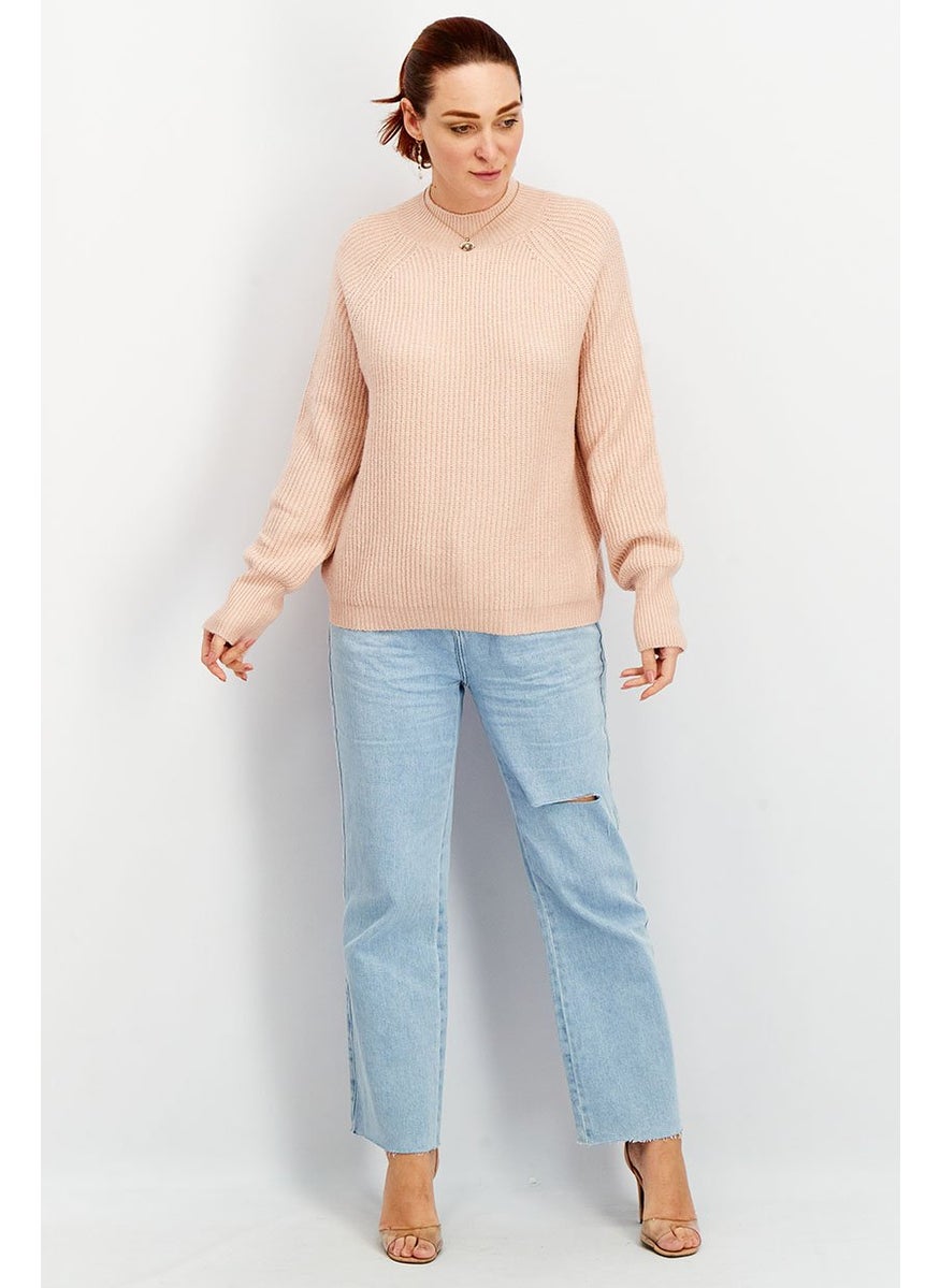 Tchibo Women Crew Neck Long Sleeves Knit Sweater, Pink  - Image 3